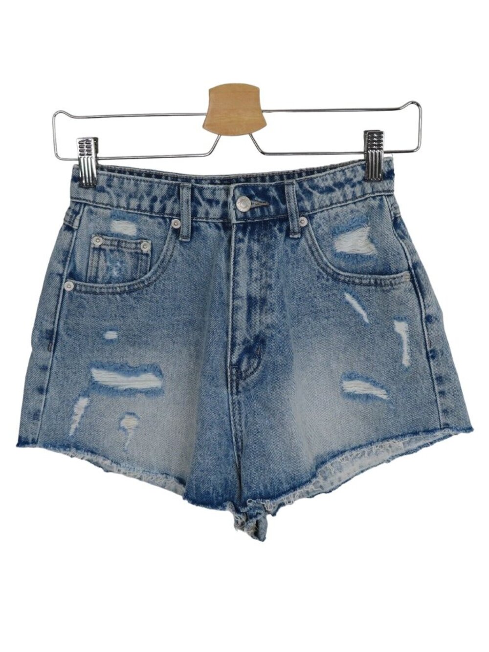 White Fox Womens Small Distressed Raw Hem Cut Off Denim Blue Jean Shorts Cotton